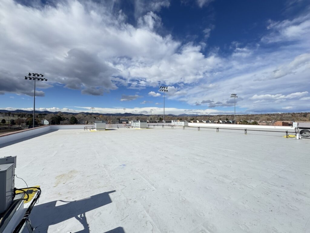 Completed commercial roof replacement at Mullen High School Denver Colorado